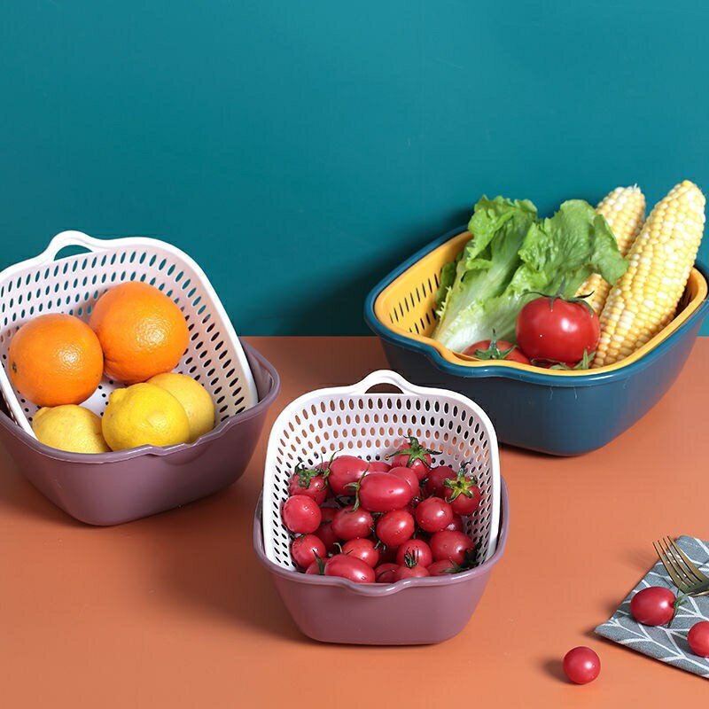 洗菜盆瀝水籃廚房多功能水果盤子雙層菜籃子塑料菜筐洗菜籃三件套