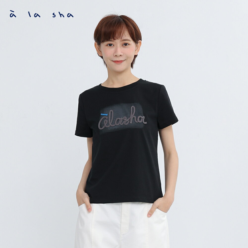 a la sha LOGO繩骨繡短袖棉T