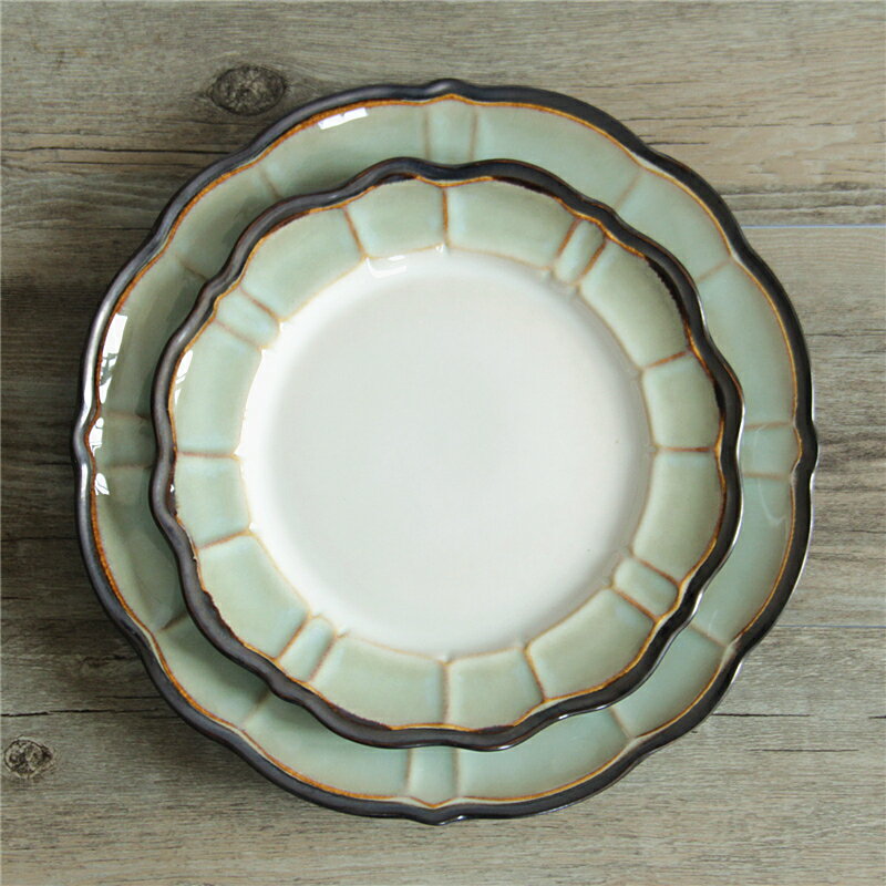 創意個性商用陶瓷餐具清新窯變釉西餐盤子牛排盤平盤菜盤釉下彩