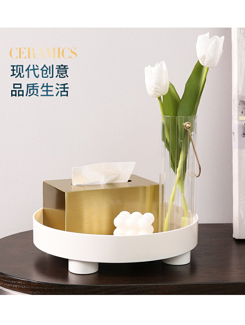 北歐簡約現代圓托盤擺件套裝客廳茶幾臥室玄關輕奢高檔家居裝飾品 8