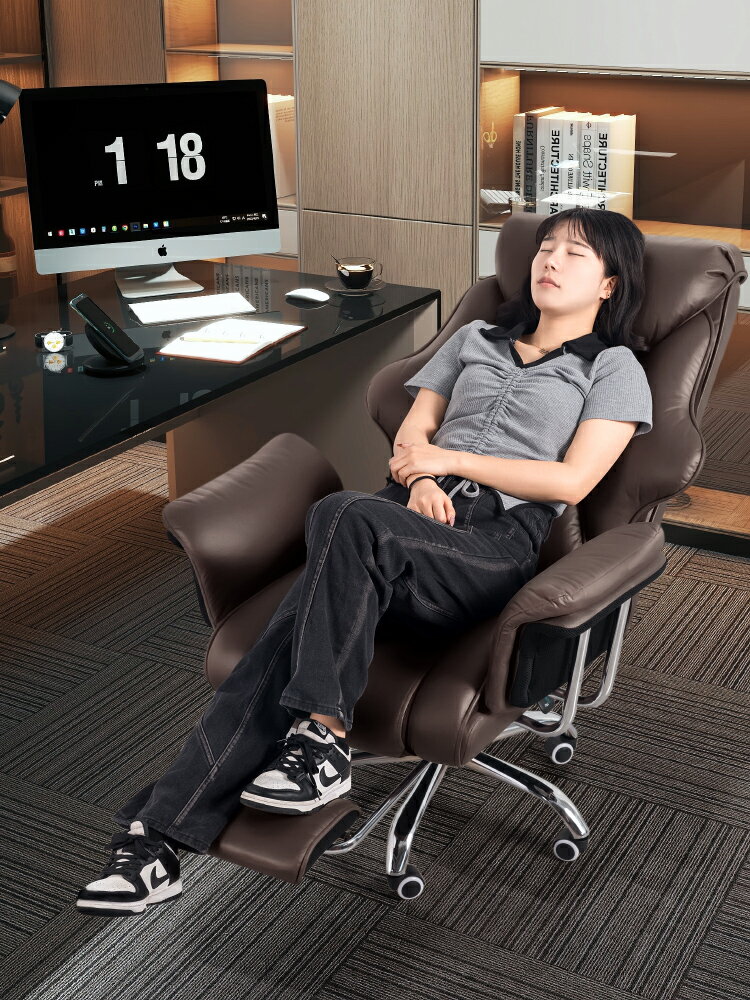 開發票 老板椅家用辦公電腦椅舒適久坐商務電腦沙發椅書房書桌椅座椅可躺 快速出貨