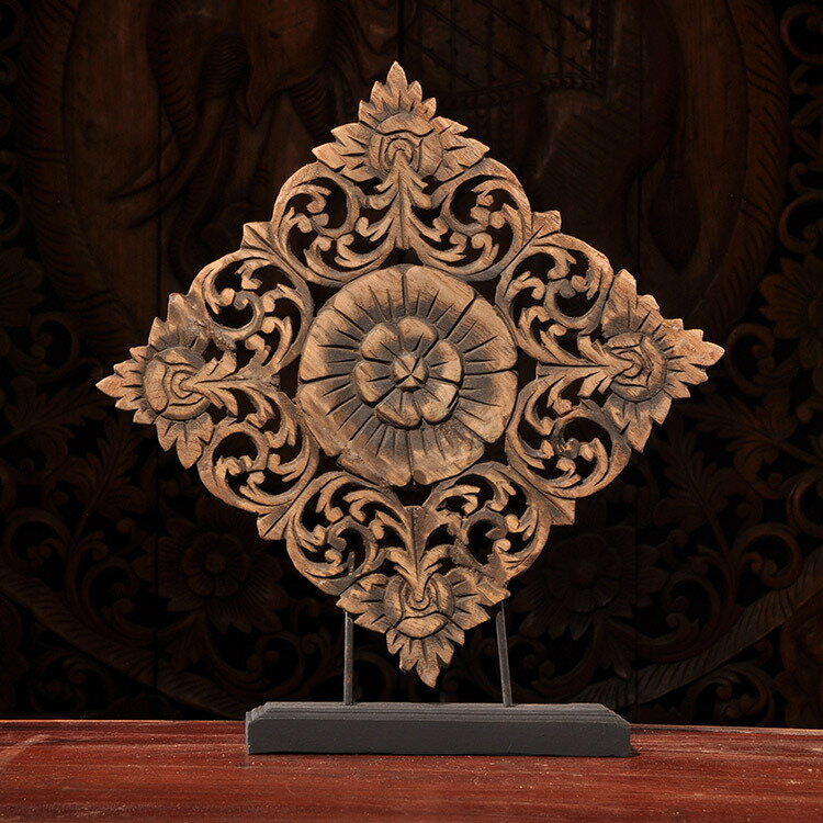 泰國工藝品東南亞風格實木雕刻原木擺件泰式裝飾裝修雕花擺設1入