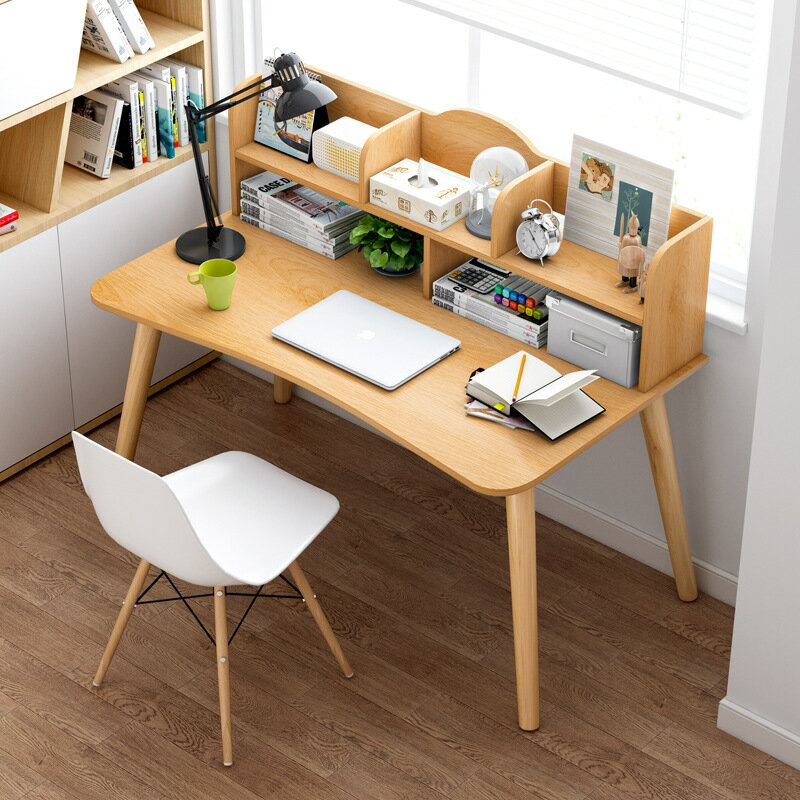 電腦臺式桌簡易北歐書桌書架組合一體簡約家用學生臥室寫字小桌子