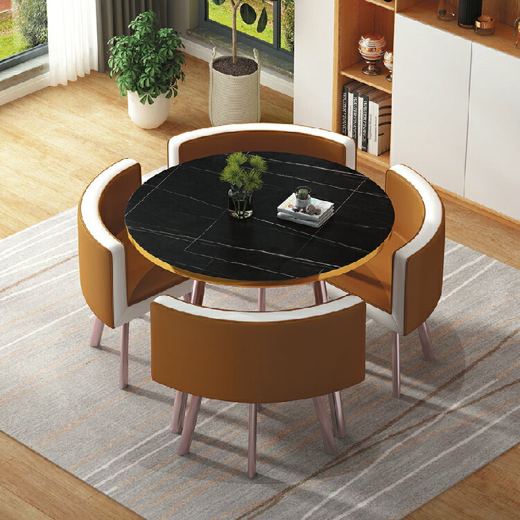 【 IS空間美學】四合一轉角圓桌椅-黃金色皮 (2023B-326-1) 洽談桌椅/造型椅/沙發椅/茶几
