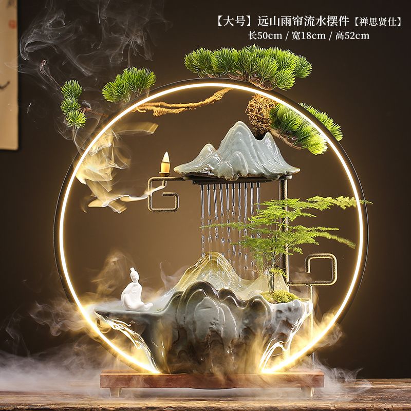 創意陶瓷循環招財流水噴泉加濕器家居客廳生財辦公室擺件開業禮品 2