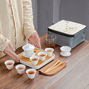 功夫茶具套裝便攜旅行日式白瓷蓋碗茶杯茶藝教學培訓套組【聚物優品】