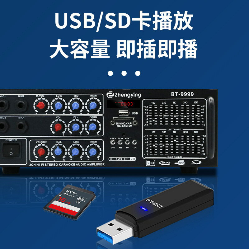 大功率功放機12V/110V藍芽U盤插卡FM調音無損解碼放大器 【幸福驛站】