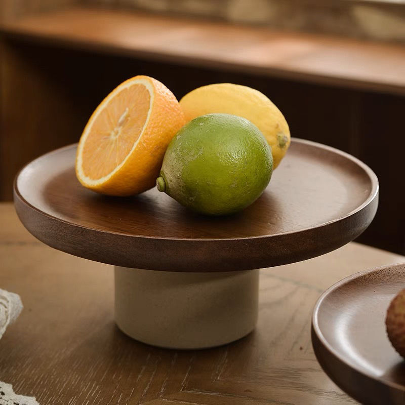 中式水果盤家用客廳高端大氣高腳木質托盤高顏值點心茶點零食盤