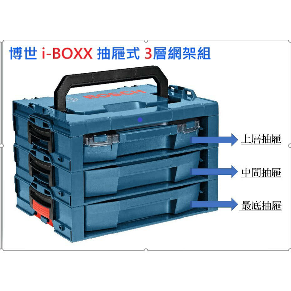 博世 系統工具箱 i-BOXX 抽屜式三層網架 含三抽屜 德國原裝 完美搭配 - 臺灣博世 原廠公司貨