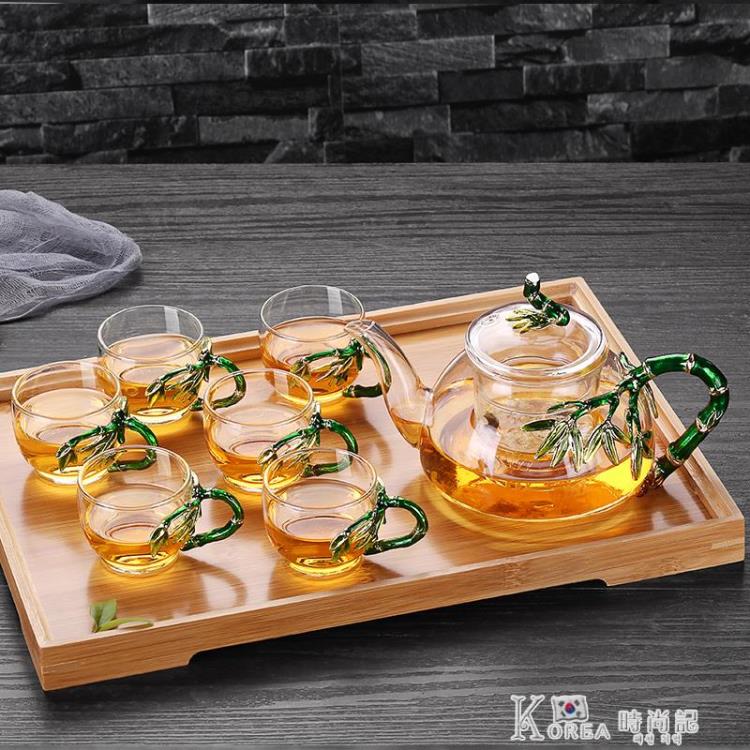 琺瑯彩功夫茶具套裝家用簡約現代加厚耐熱玻璃小茶水杯過濾泡茶壺