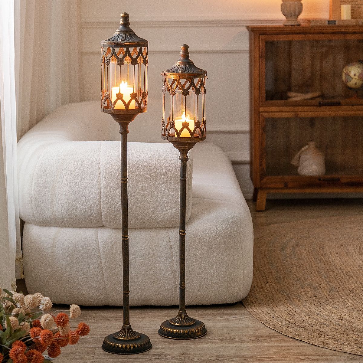 公司貨 超低價 歐式高級仿古中古鐵藝落地燭臺立式擺件客廳臥室提升家居氛圍感 快速發貨