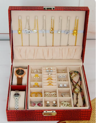倉庫現貨清出 首飾盒帶鎖手表盒戒指袖扣手镯飾品項鏈收納盒雙層帶公主歐式珠寶