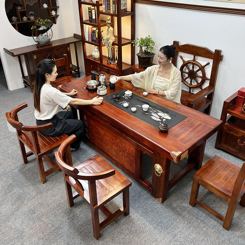 快速出貨 公司貨 茶桌茶臺老船木現代中式客廳茶幾實木一體辦公室高階泡茶桌椅組合