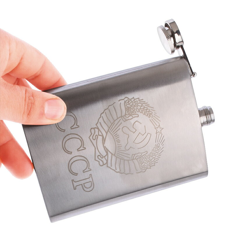 加厚304不銹鋼烈酒壺金屬酒壺水壺戶外隨身便攜式酒壺帶皮套酒具 3