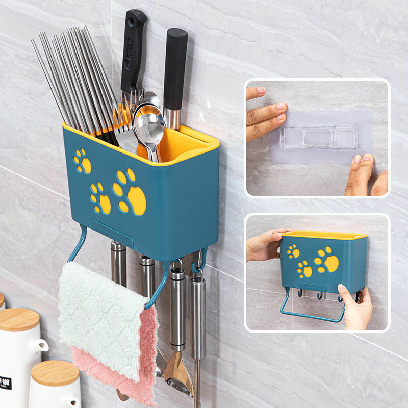 廚房筷子籠壁掛置物架免打孔收納盒餐具筒瀝水架多功能家用筷子桶