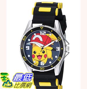 [7美國直購] Pokemon Quartz Silver Tone Metal and Rubber Watch, Color:Black (Model: POK9010) 0
