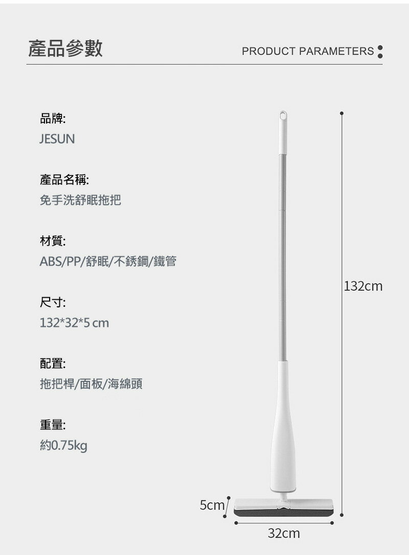自帶清潔劑!!強尼拍賣~JESUN F-60 免手洗舒棉拖把(清潔棉2入組) 2