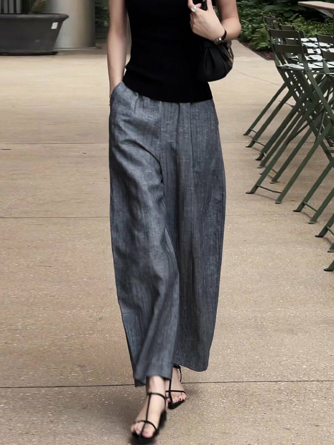 灰色直筒休閒褲女2026夏季薄款大碼胖mm顯瘦寬鬆老錢風九分寬褲