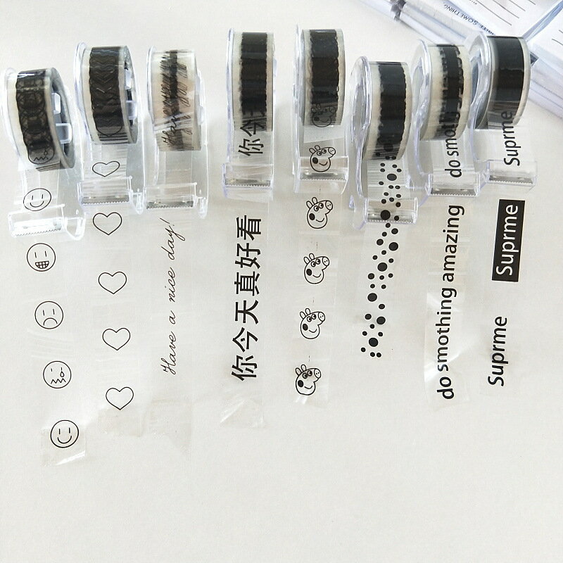 新款笑臉愛心小清新可愛裝飾透明膠學生文具個性英文日記手賬膠帶