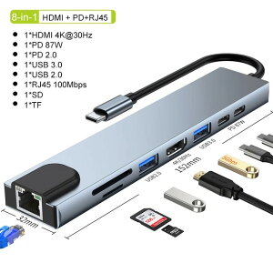 【日本代購】USB C 集線器 C 型分線器轉 HDMI 4K Thunderbolt 3 擴充座筆記型電腦轉接器搭配 PD SD TF RJ45 適用於 Macbook Air M1 iPad Pro