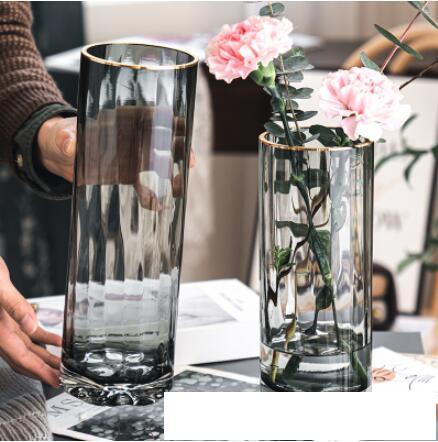 北歐簡約創意輕奢透明花瓶水養富貴竹百合玻璃插花瓶客廳餐桌擺件 名購居家