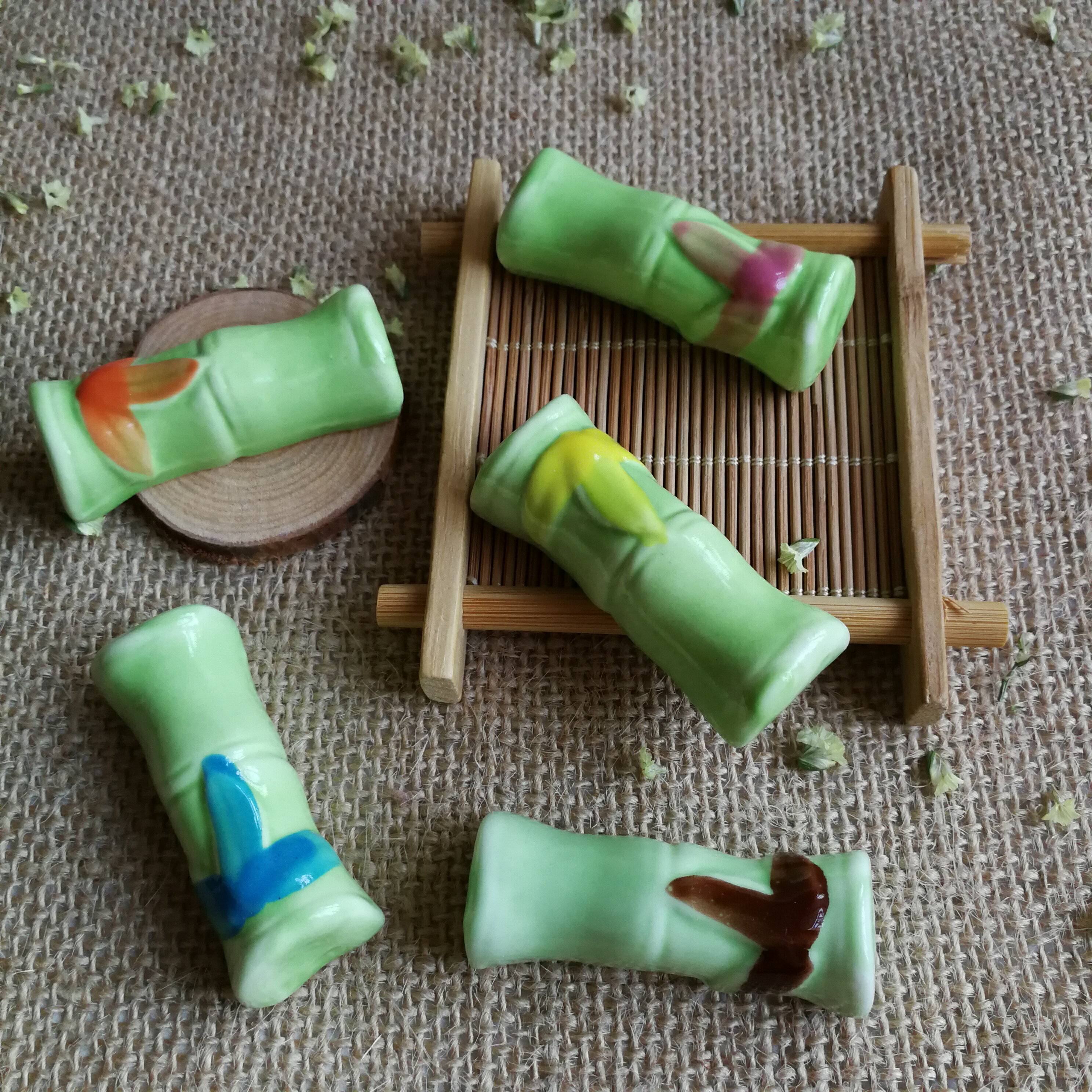 包郵zakka擺件餐具陶瓷竹子筷架托卡通動物蔬菜筆托托架小擺飾