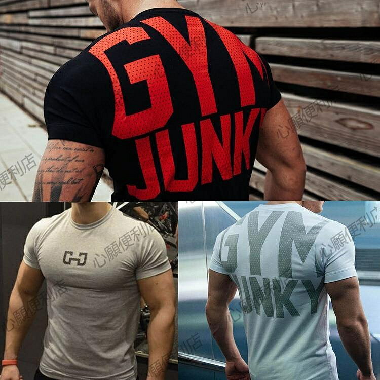 肌肉運動兄弟健身t恤男訓練上衣透氣棉薄gym緊身短袖男汗衫修身
