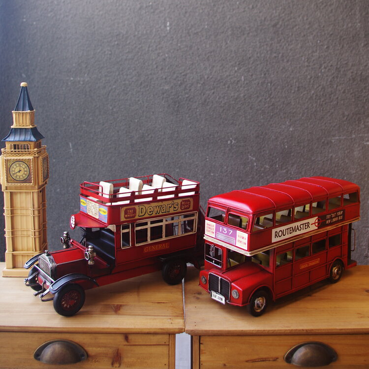 英倫復古倫敦大笨鐘紅色雙層巴士觀光車汽車郵筒電話亭米字旗模型