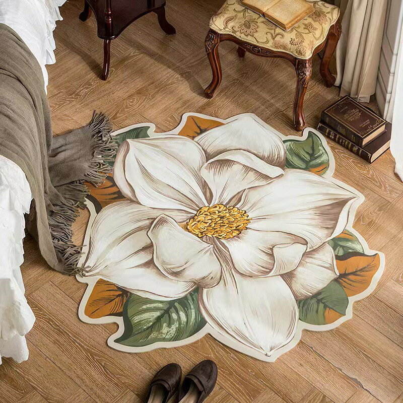 清新花朵花形田園仿羊絨異形地毯防滑吸水柔軟客廳臥室床邊沙發墊