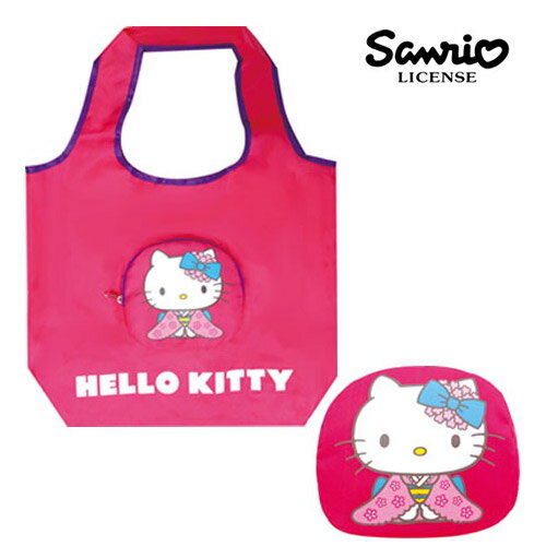 粉色款【日本進口】凱蒂貓 Hello kitty 拉鍊 摺疊 購物袋 環保袋 手提袋 三麗鷗 Sanrio - 058569