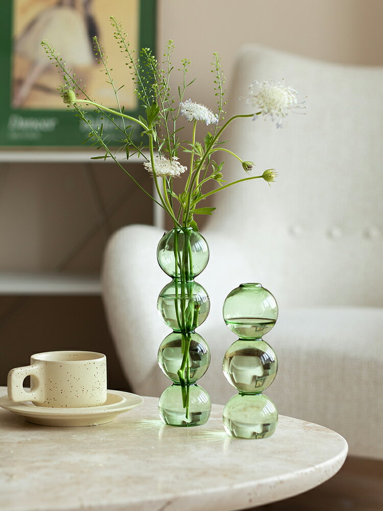 創意糖葫蘆綠色玻璃小花瓶擺件客廳插花餐廳裝飾ins網紅泡泡花器