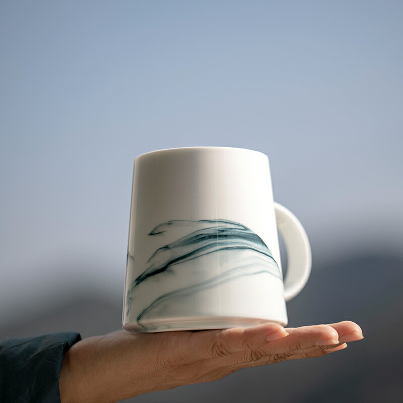 山水間水墨手作杯景德鎮陶瓷馬克杯中式復古水杯辦公室大容量茶杯