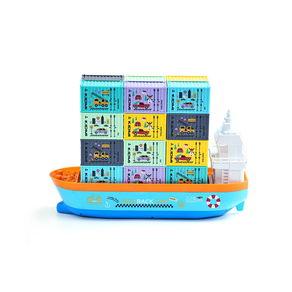【小牛津】【KIDMI小汽車】小貨櫃輪船組-合金迴力車24入(贈收納輪船/附貨櫃收藏盒)★衛立兒生活館★