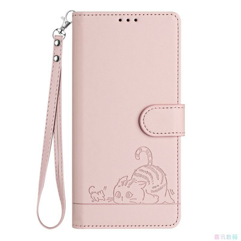 【喜挖】貓咪粉適用GalaxyS24/S23/S22/S21 5G三星翻蓋手機殼長掛繩S20/S10/S9/S8 Ultra/FE/PLUS/斜背皮套電話殼