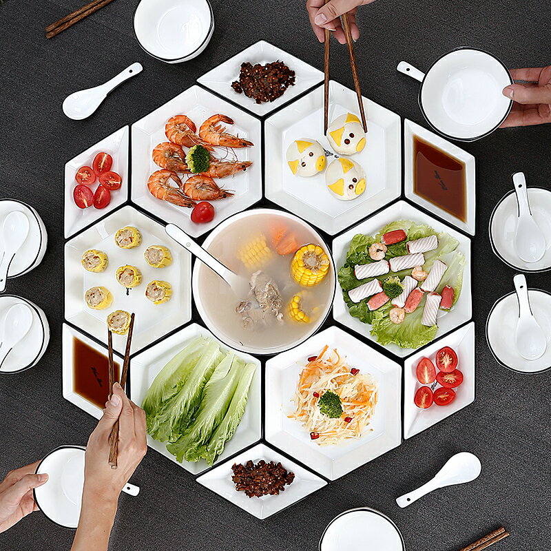 陶瓷拼盤餐具組合家用網紅盤子菜盤創意個性團圓年飯碗碟碗盤套裝