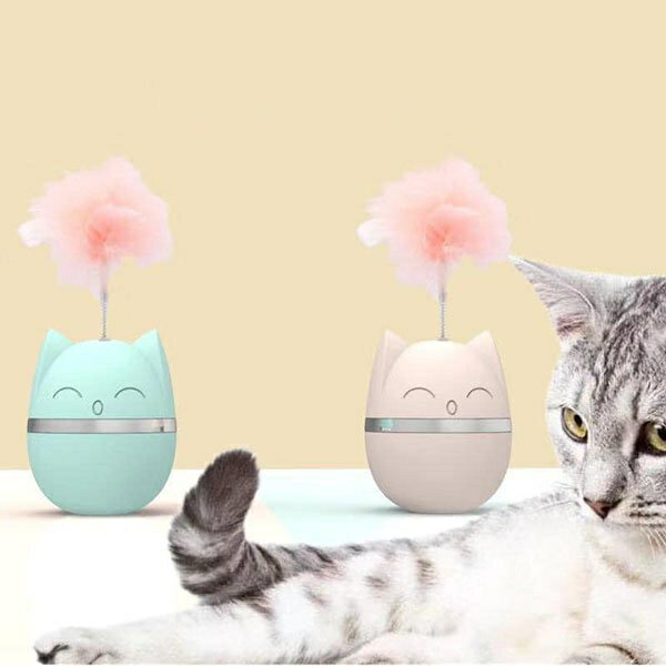 『台灣x現貨秒出』貓咪造型不倒翁羽毛彈簧自嗨貓咪玩具 逗貓玩具