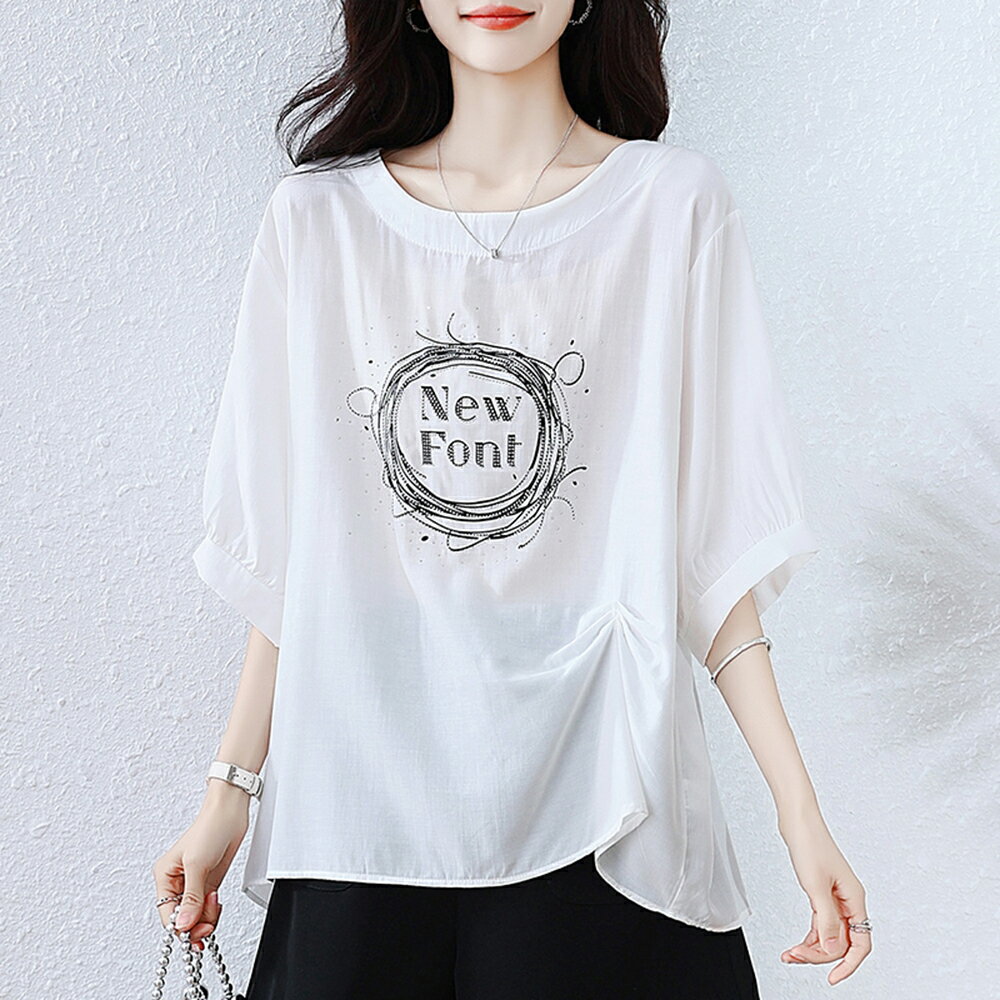 ＊ORead＊韓版印花燙鑽上衣(白色L~5XL)