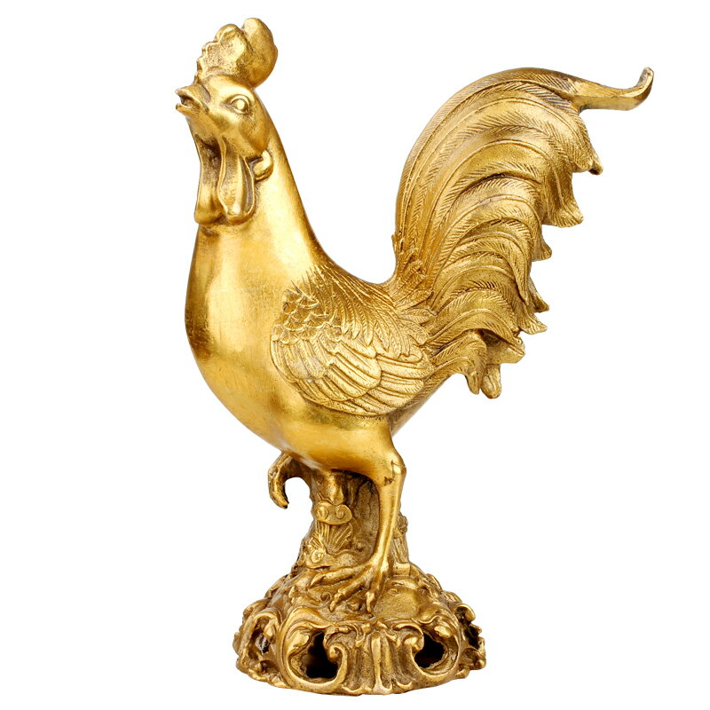 聚緣閣黃銅公雞擺件金雞獨立十二生肖銅雞中式家居客廳工藝飾品