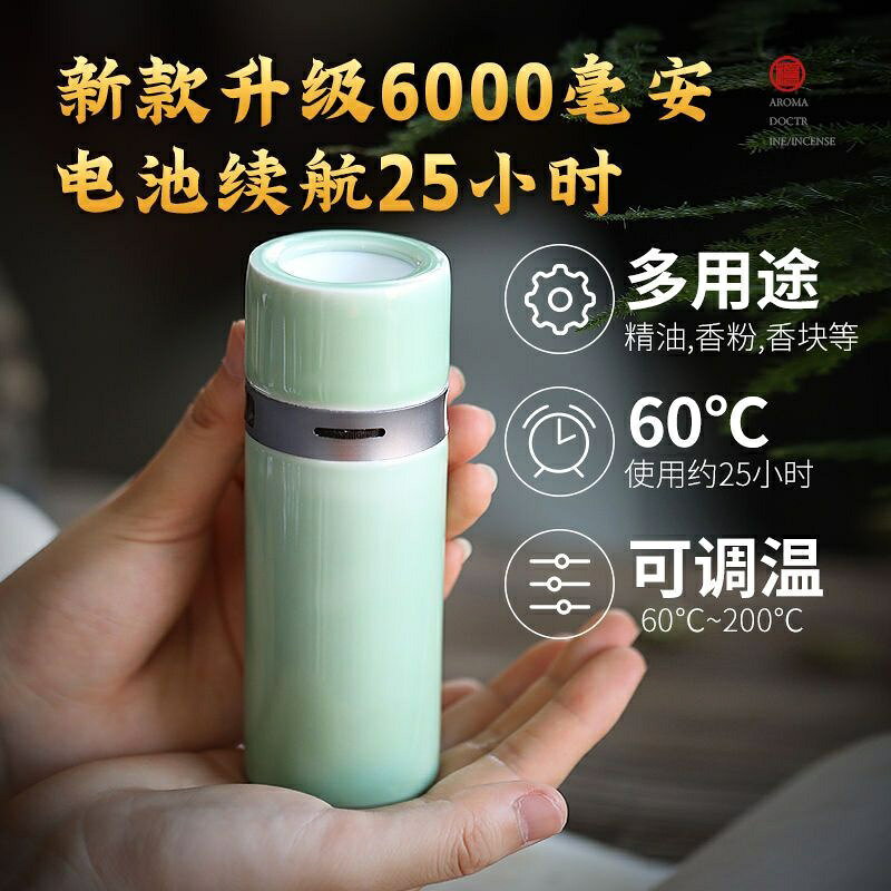 陶瓷電子薰香爐定時調溫充電式隨身電香爐車用香丸香片便攜品香杯 AZWZ
