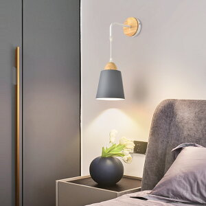 北歐臥室床頭壁燈馬卡龍現代簡約實木客廳背景墻創意陽臺過道壁燈
