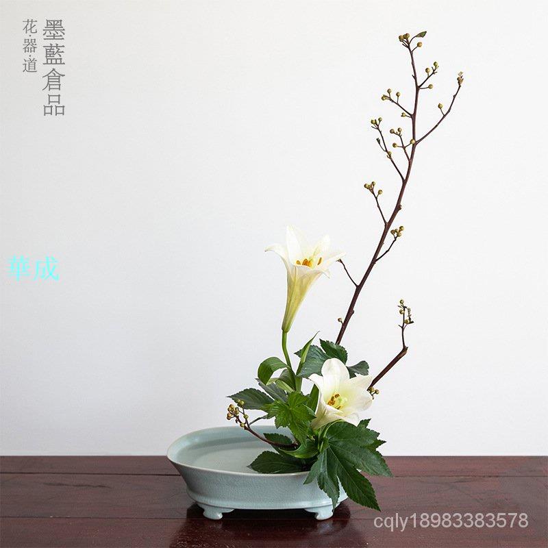 仿古汝窯水仙盆陶瓷水培花盆日式花道插花花器復古禪意中式器皿