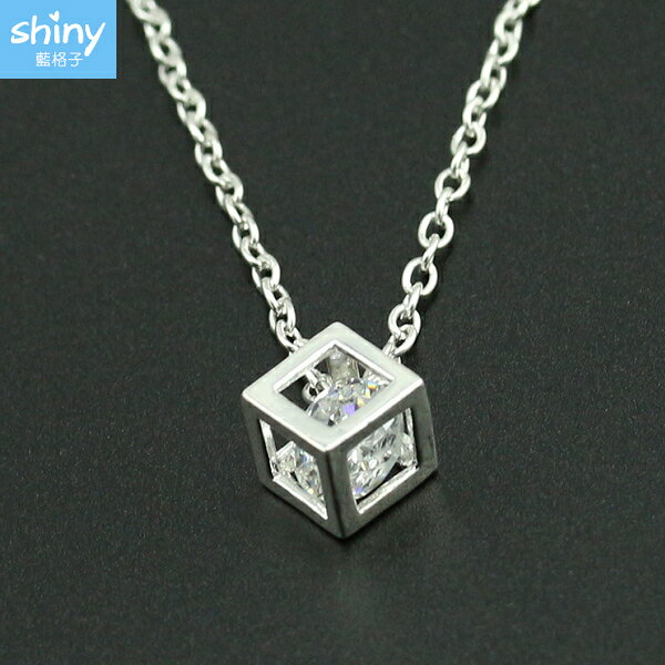 簡約氣質‧時尚立體方塊鑽石項鏈 - shiny藍格子【36A60】