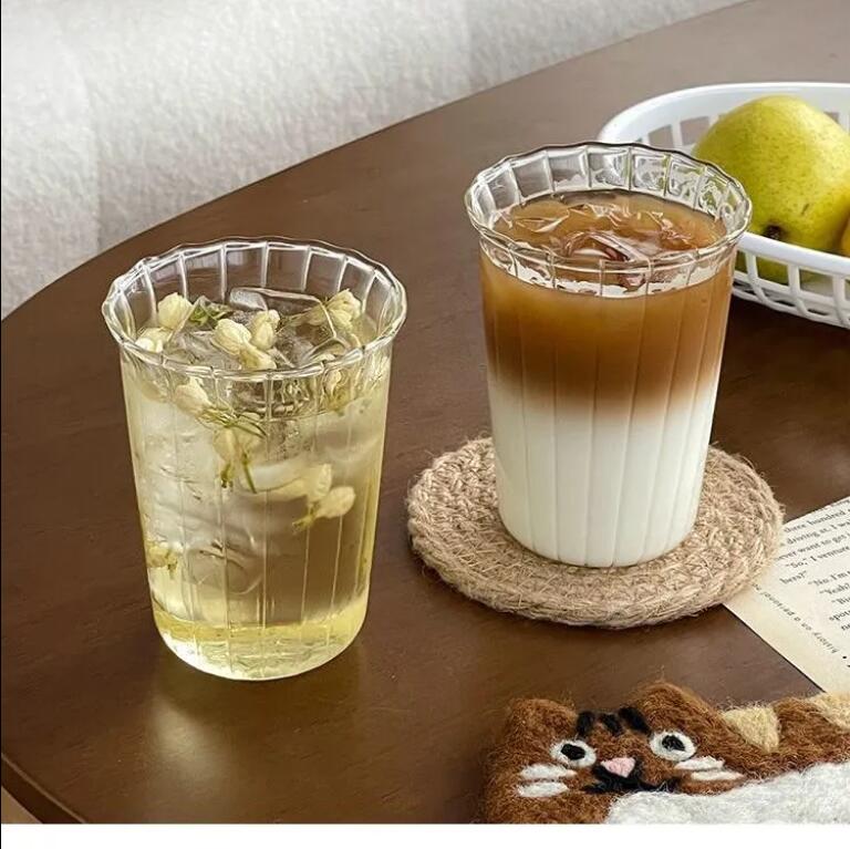 大口徑牛奶早餐杯飲品杯水杯杯子個性豎紋玻璃杯耐高溫咖啡杯【步行者戶外生活館】P