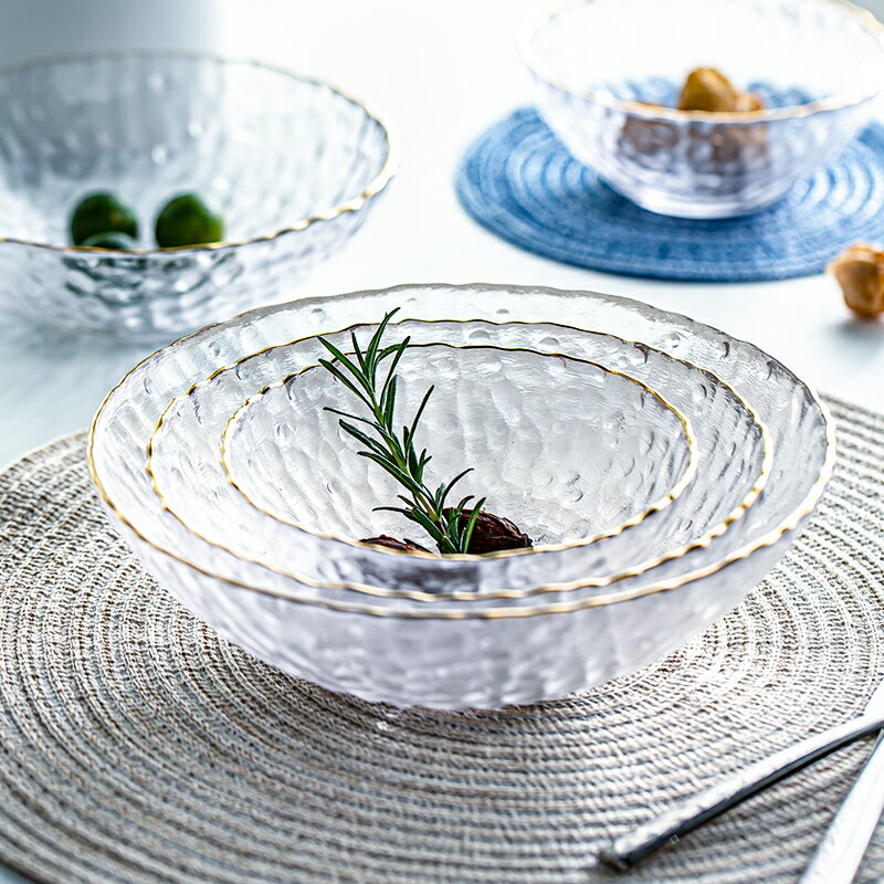玻璃碗沙拉碗家用大號透明北歐ins風創意早餐餐具甜品碗水果碗