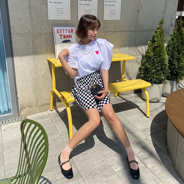 ANNAS 正韓 刺繡 愛心 墊肩 上衣 短袖 T 公主袖 肩膀造型 棉質 韓國設計師款 5