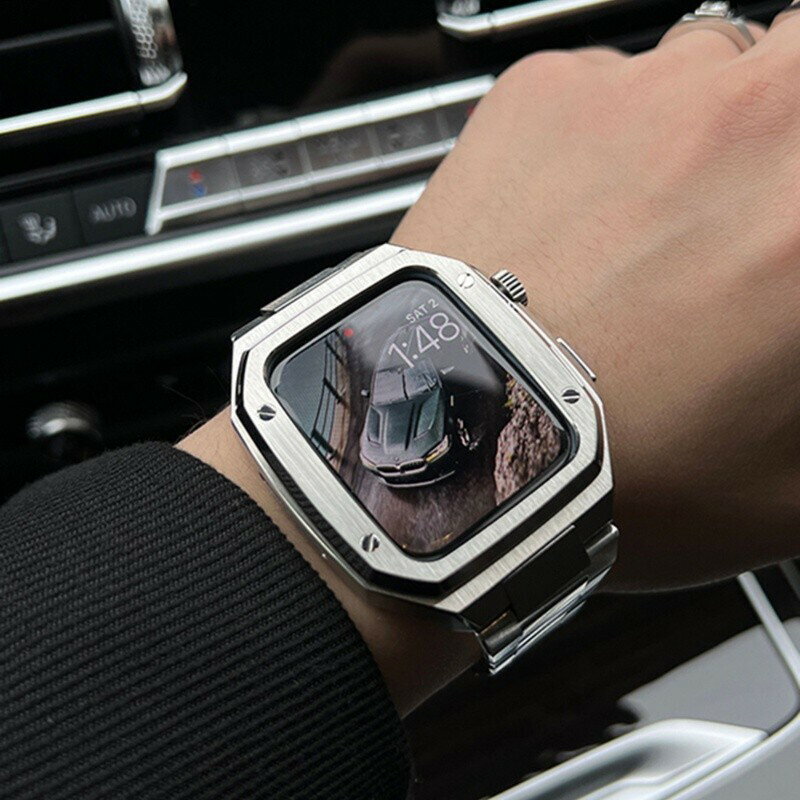 改裝Apple watch 錶帶 改裝AP橡樹 金屬不銹鋼錶帶 蘋果手錶456SE78代 一體錶帶