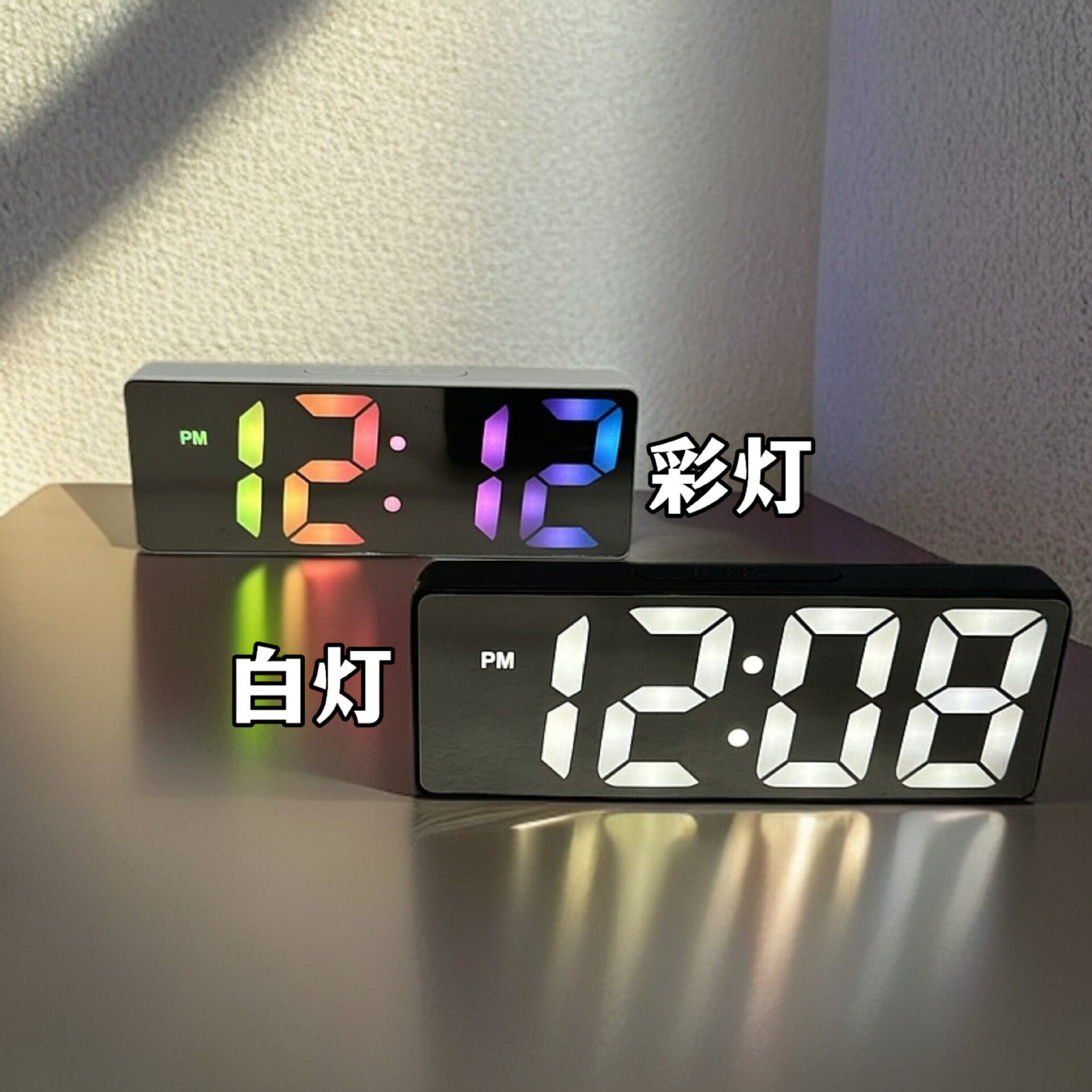 跨境推薦LED鏡面電子鬧鐘USB電池兩用智慧聲控時鐘學生專用鬧鐘【Snowbelle優選】