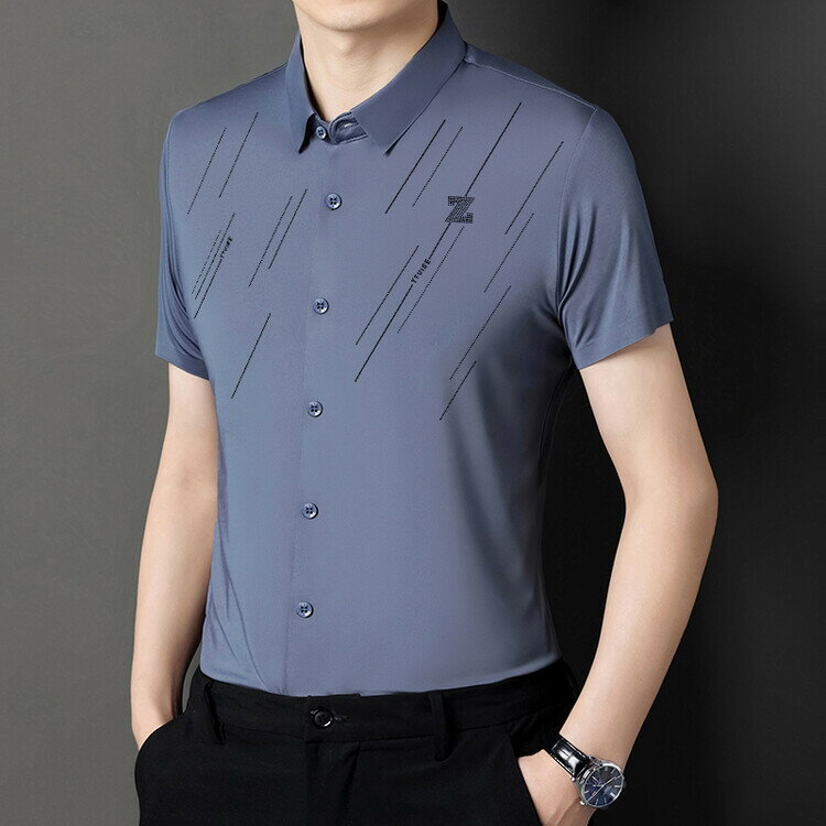 【喜挖】夏季短袖新款男士無痕襯衣潮免燙抗皺中青年商務純色薄款襯衫男裝 0