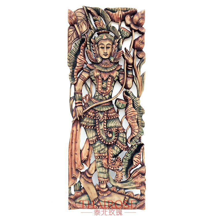 泰國柚木雕花板 人物荷花35*90cm長方形 泰北玫瑰尺寸全1入