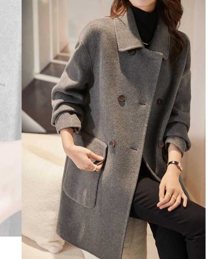 女裝 外套 韓系風 氣質上衣 韓版   外套女秋冬新款減齡加厚韓版中長款寬鬆呢子外套 4